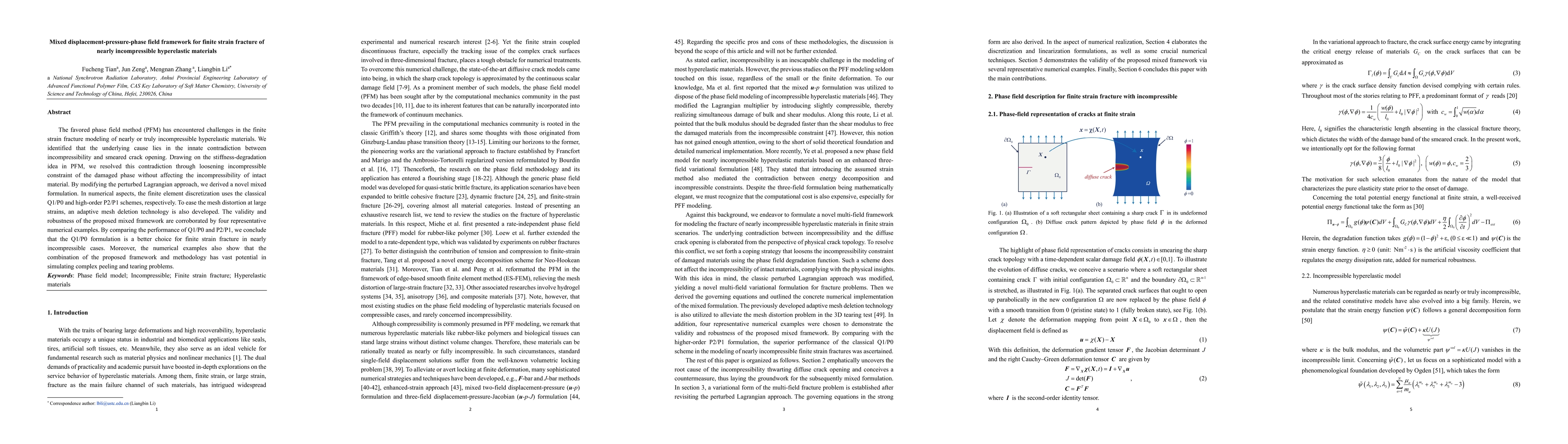 Thumbnail for Mixed displacement-pressure-phase field framework for finite strain
  fracture of nearly incompressible hyperelastic materials
