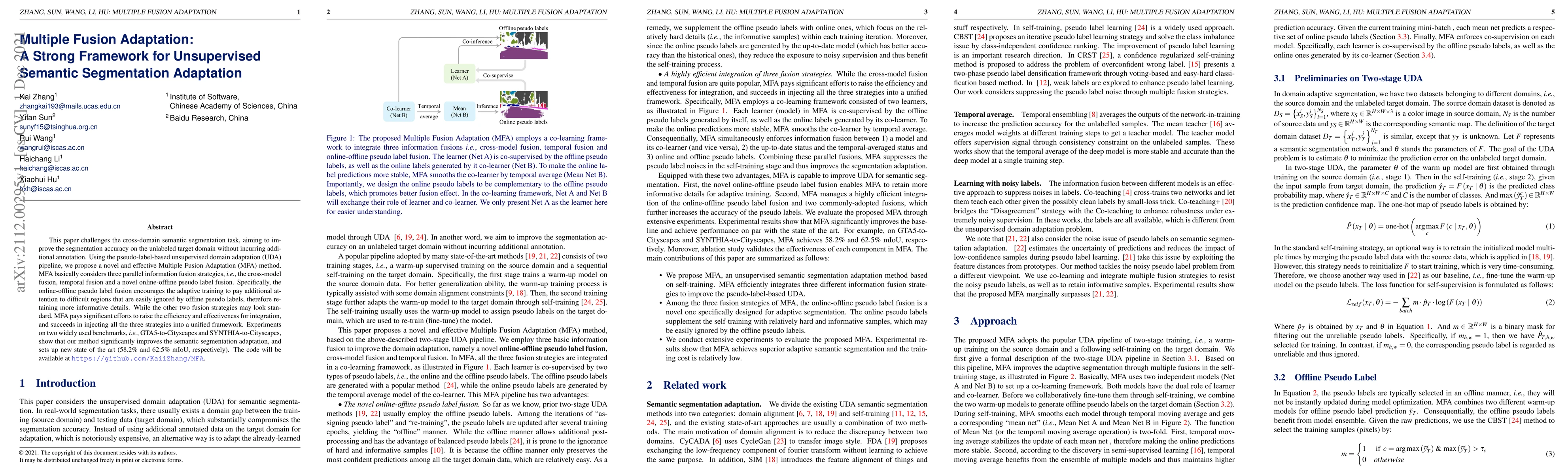 Thumbnail for Multiple Fusion Adaptation: A Strong Framework for Unsupervised Semantic
  Segmentation Adaptation