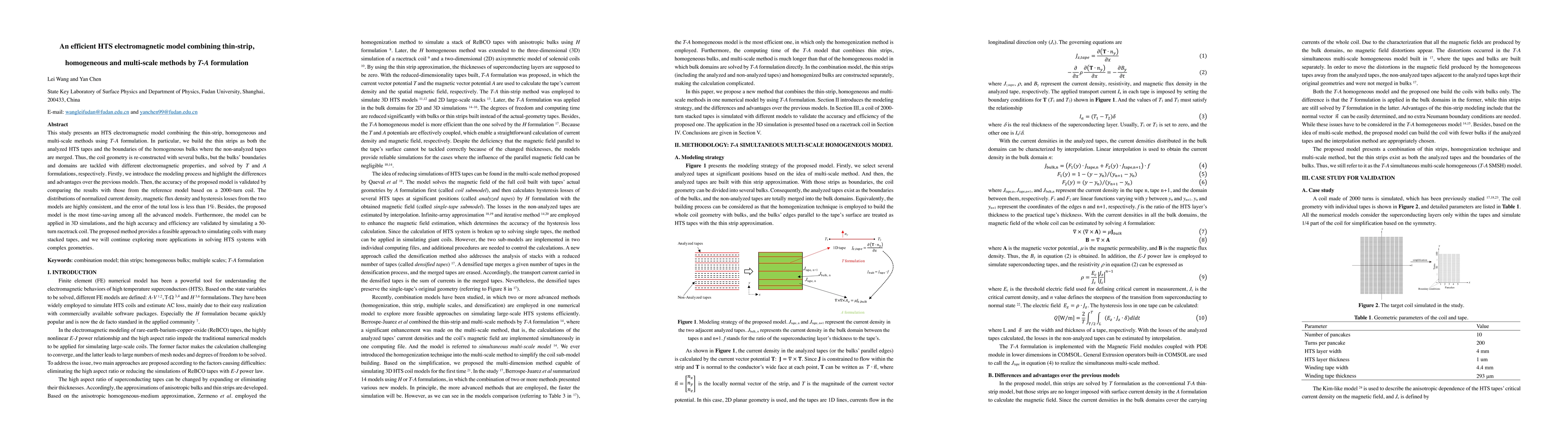 Thumbnail for An efficient HTS electromagnetic model combining thin-strip, homogeneous
  and multi-scale methods by T-A formulation
