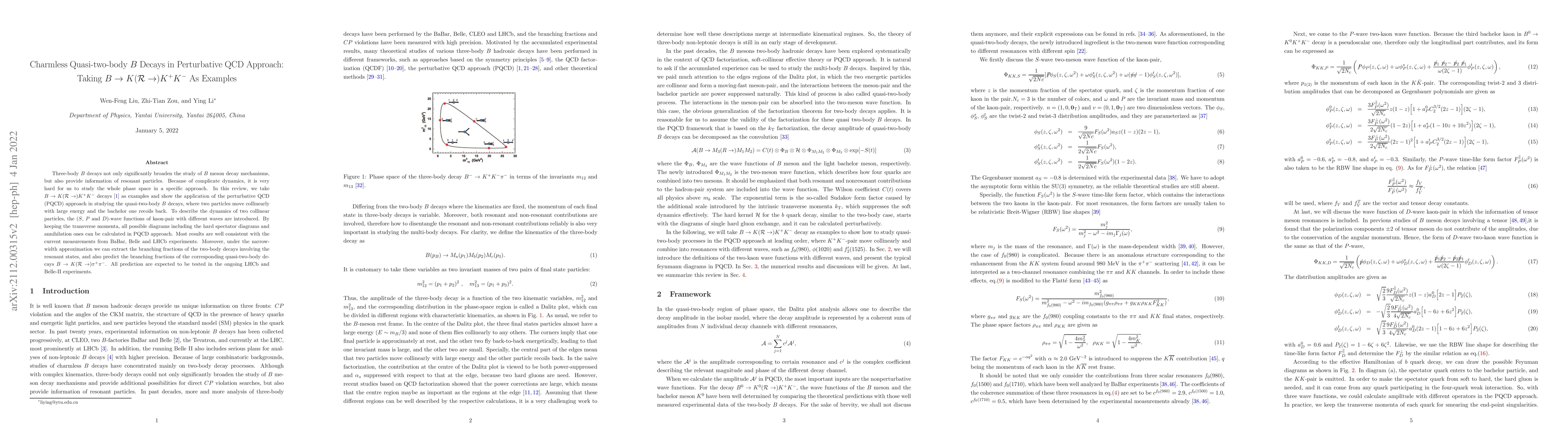 Thumbnail for Charmless Quasi-two-body $B$ Decays in Perturbative QCD Approach: Taking
  $B\to K({\cal R}\to) K^+K^-$ As Examples