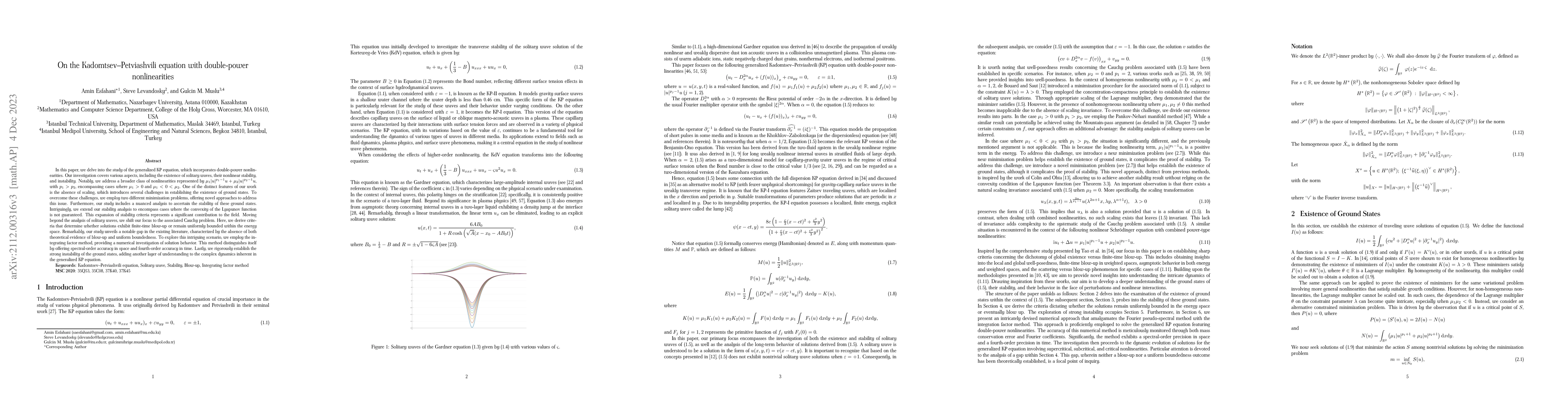 Thumbnail for On the Kadomtsev-Petviashvili equation with double-power nonlinearities