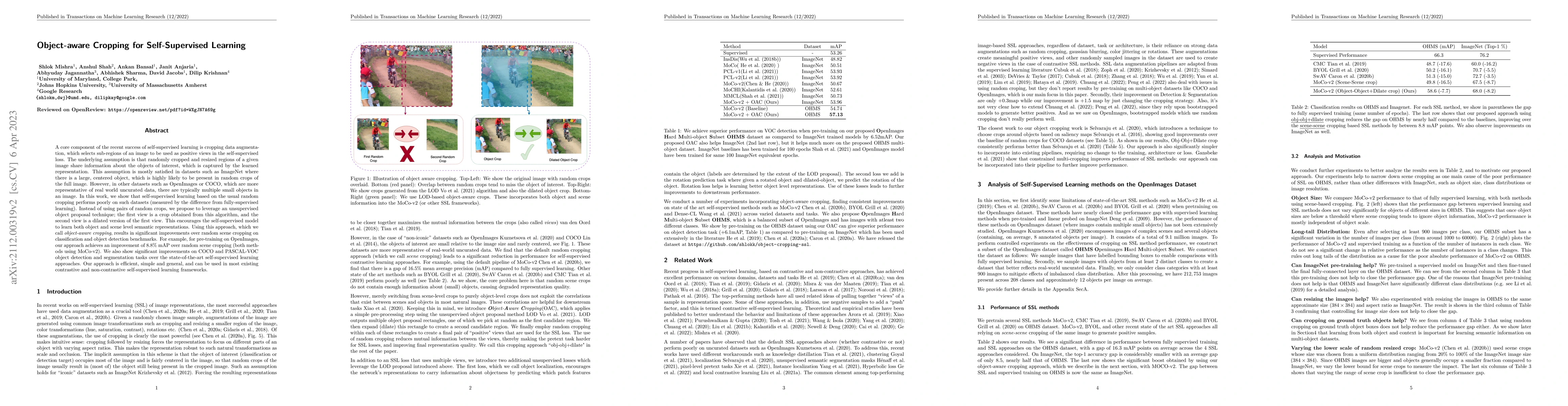 Thumbnail for Object-Aware Cropping for Self-Supervised Learning