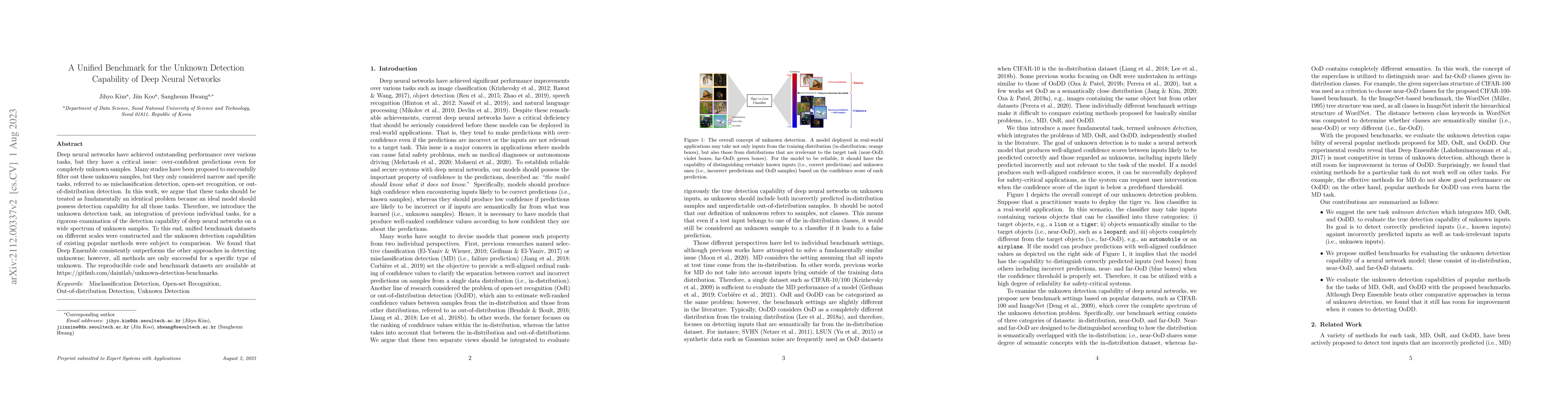 Thumbnail for A Unified Benchmark for the Unknown Detection Capability of Deep Neural
  Networks