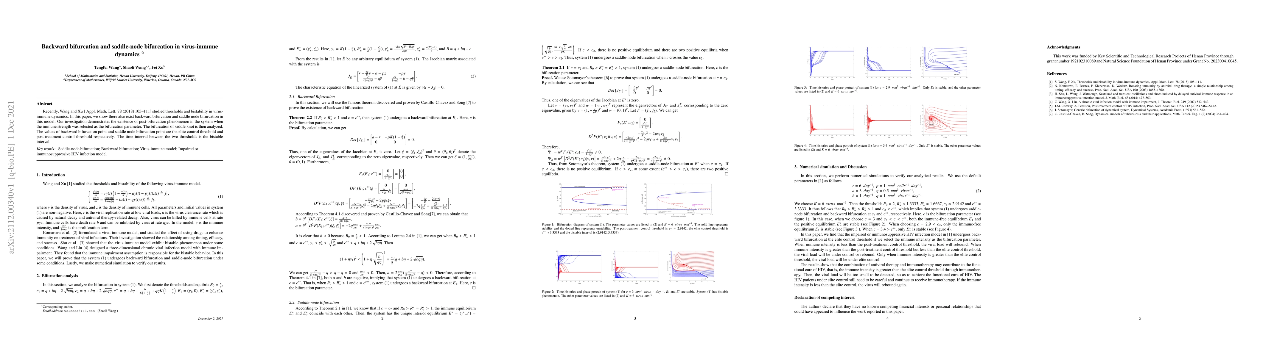 Thumbnail for Backward bifurcation and saddle-node bifurcation in virus-immune
  dynamics