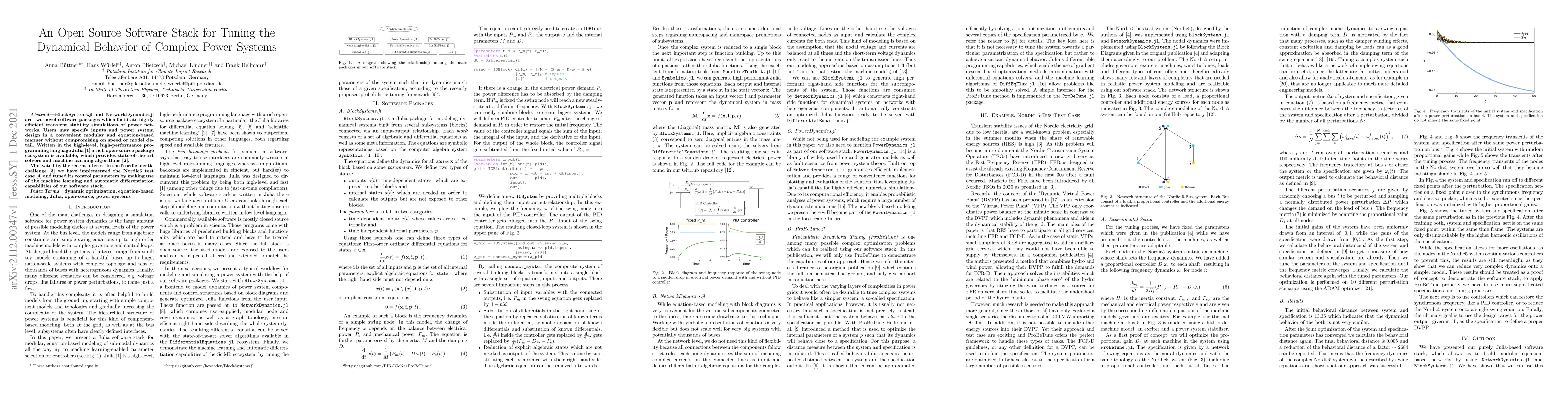 Thumbnail for An Open Source Software Stack for Tuning the Dynamical Behavior of
  Complex Power Systems