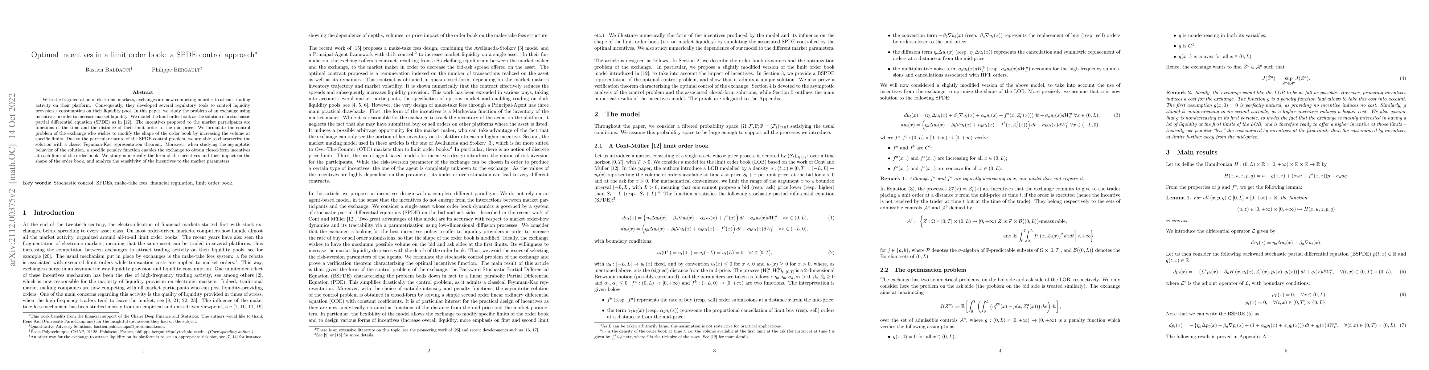 Thumbnail for Optimal incentives in a limit order book: a SPDE control approach