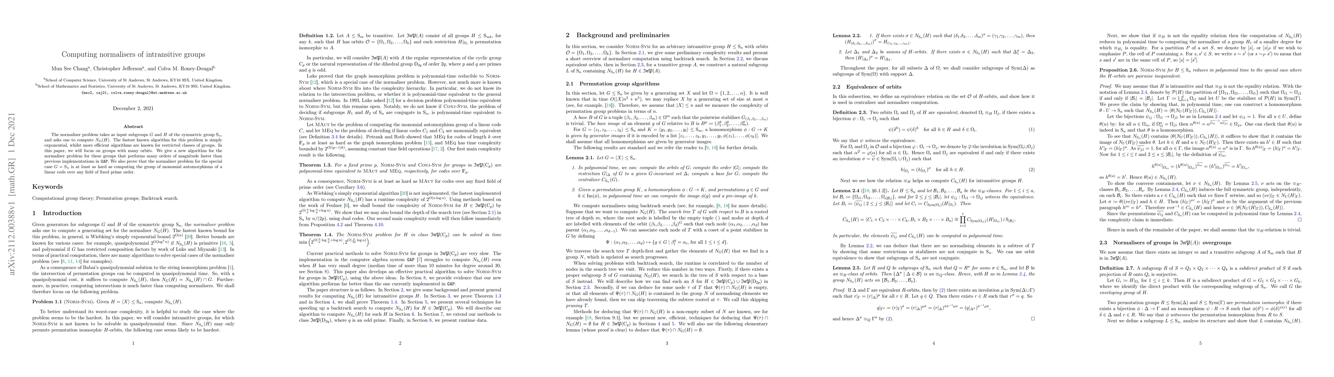 Thumbnail for Computing normalisers of intransitive groups
