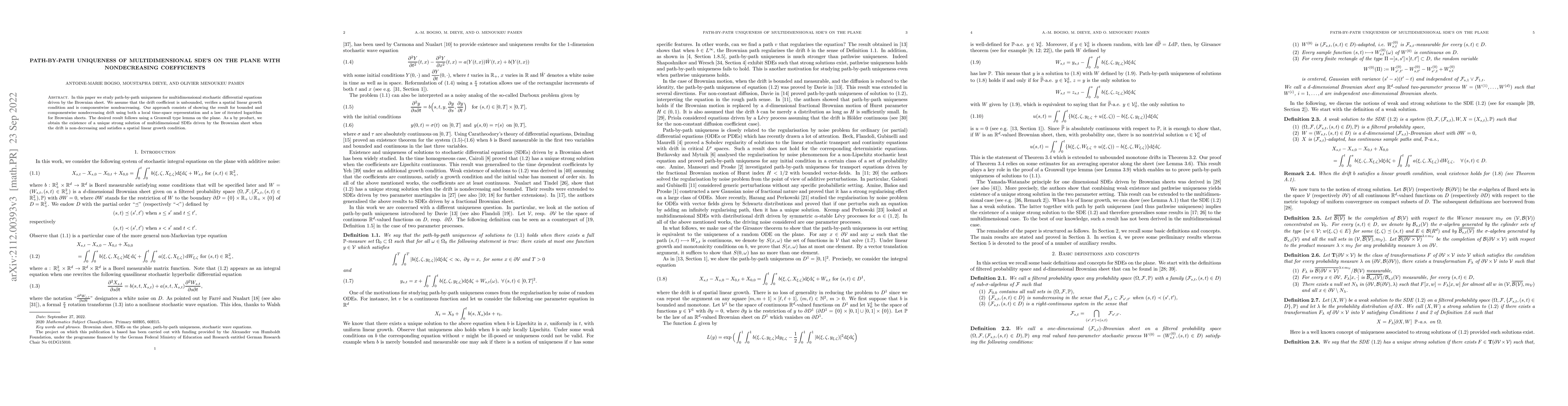 Thumbnail for Path-by-path uniqueness of multidimensional SDE's on the plane with
  nondecreasing coefficients