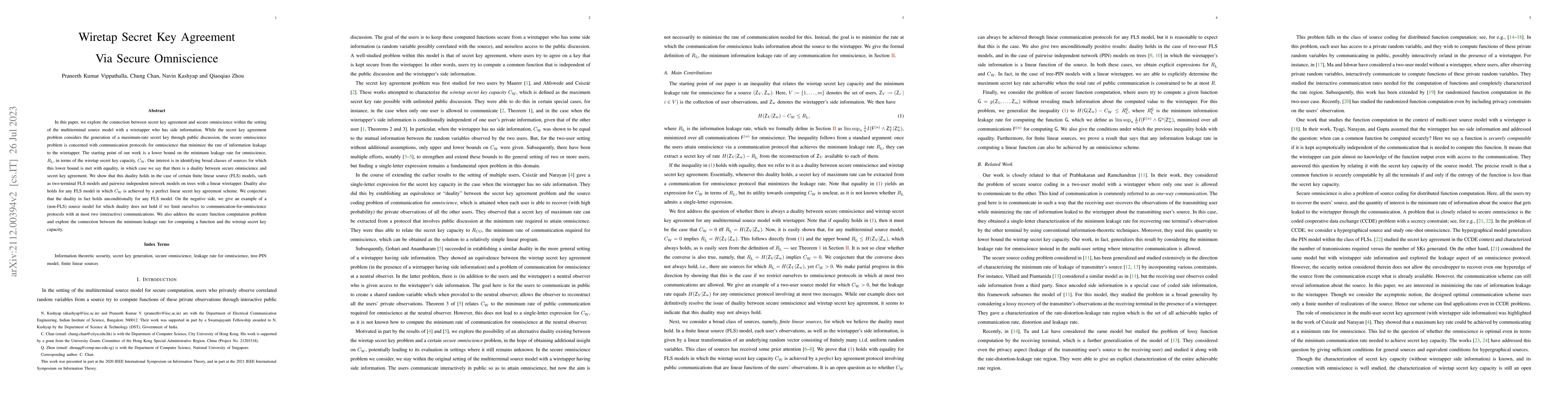 Thumbnail for Wiretap Secret Key Agreement Via Secure Omniscience