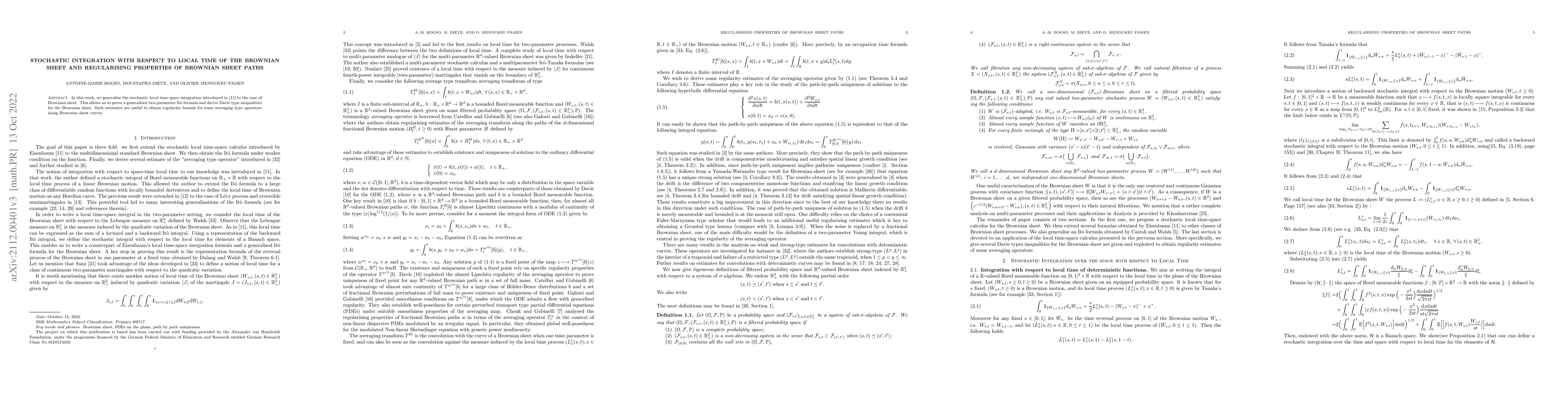 Thumbnail for Stochastic integration with respect to local time of the Brownian sheet
  and regularising properties of Brownian sheet paths