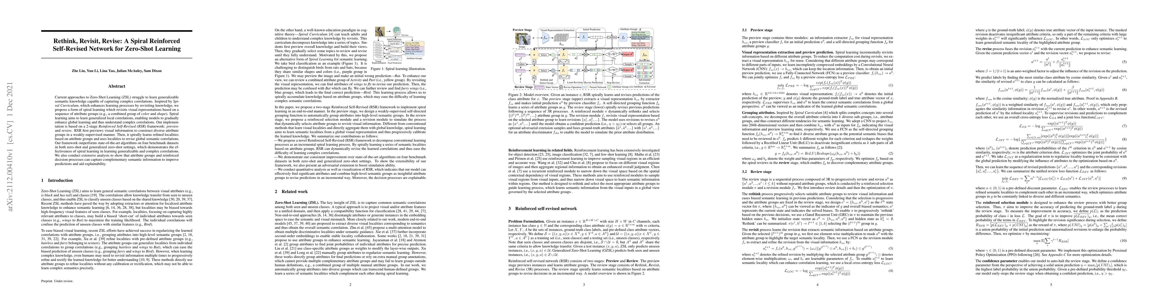 Thumbnail for Rethink, Revisit, Revise: A Spiral Reinforced Self-Revised Network for
  Zero-Shot Learning