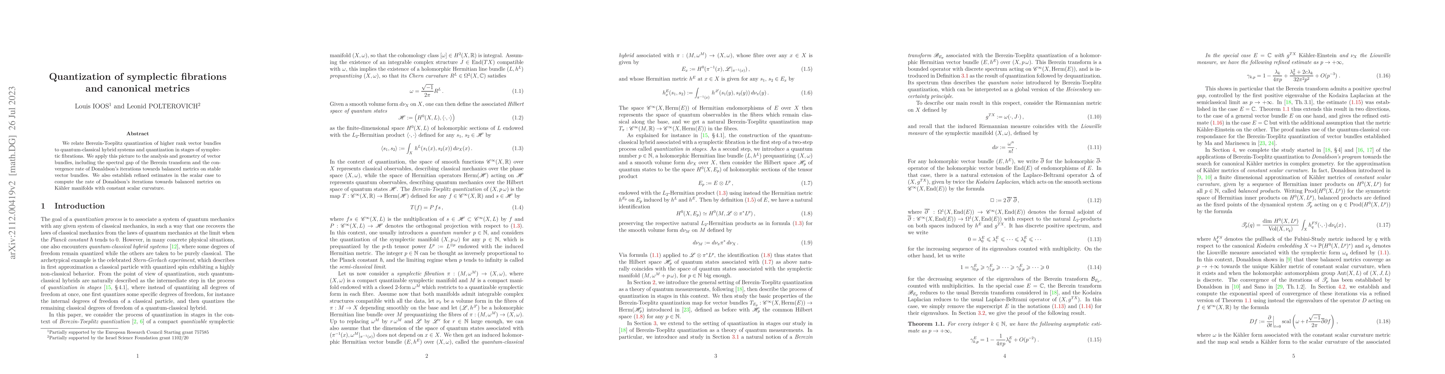 Thumbnail for Quantization of symplectic fibrations and canonical metrics