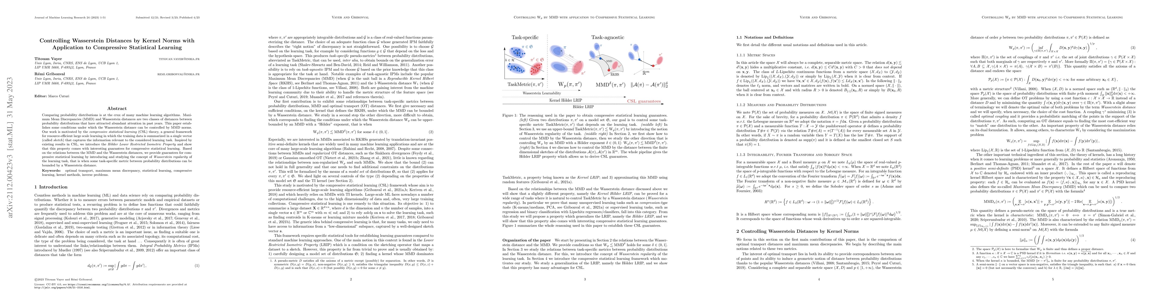 Thumbnail for Controlling Wasserstein Distances by Kernel Norms with Application to
  Compressive Statistical Learning