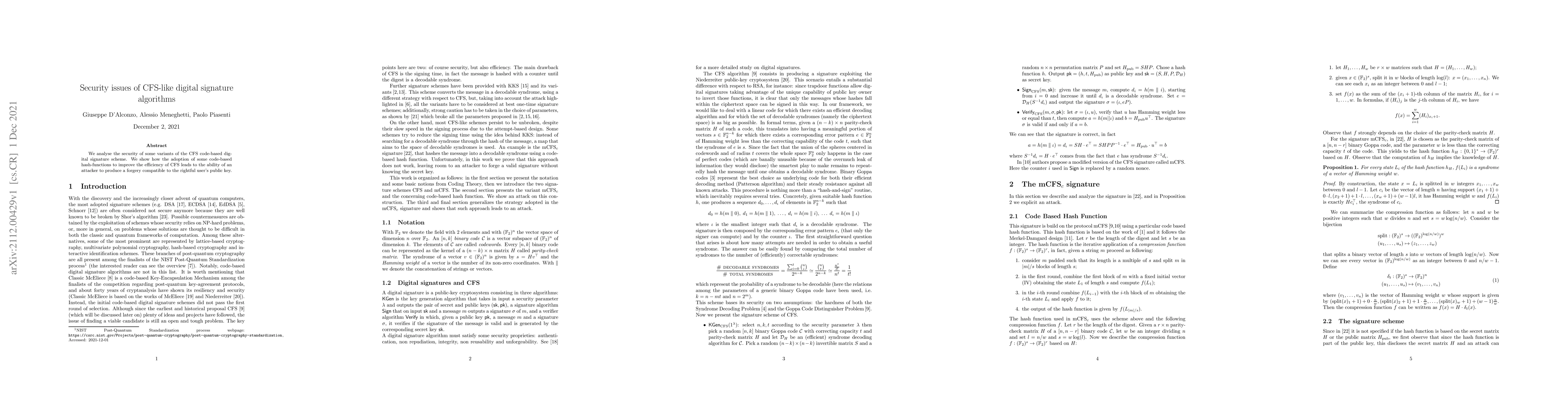 Thumbnail for Security issues of CFS-like digital signature algorithms