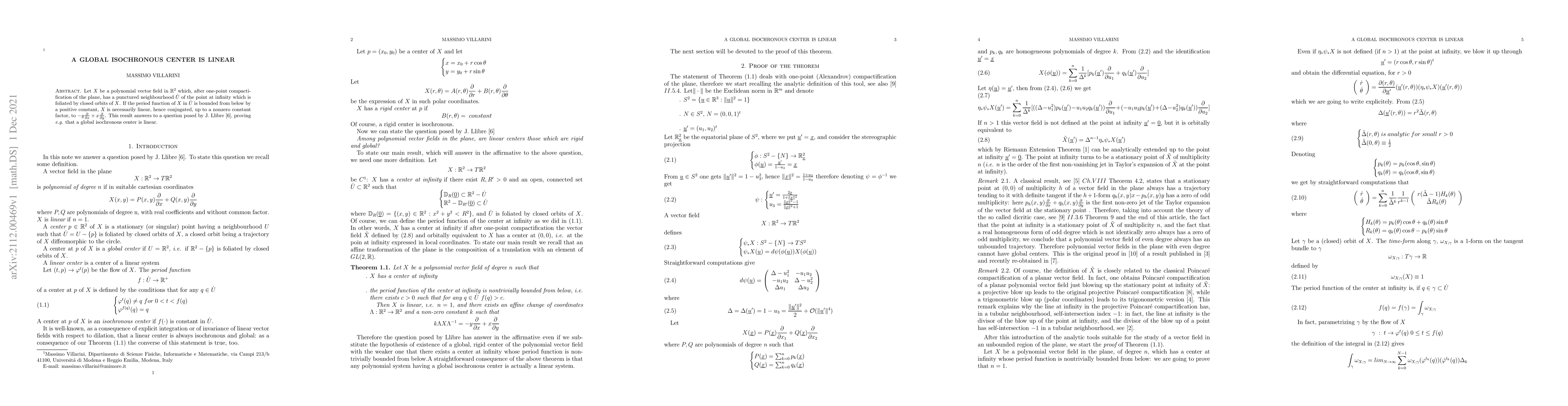 Thumbnail for A global isochronous center is linear