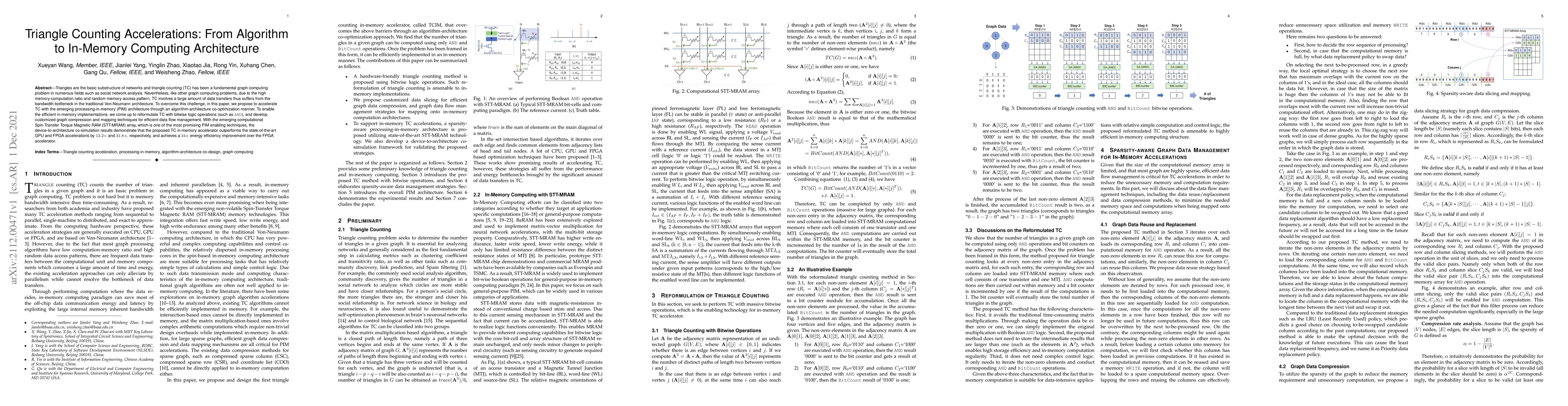Thumbnail for Triangle Counting Accelerations: From Algorithm to In-Memory Computing
  Architecture