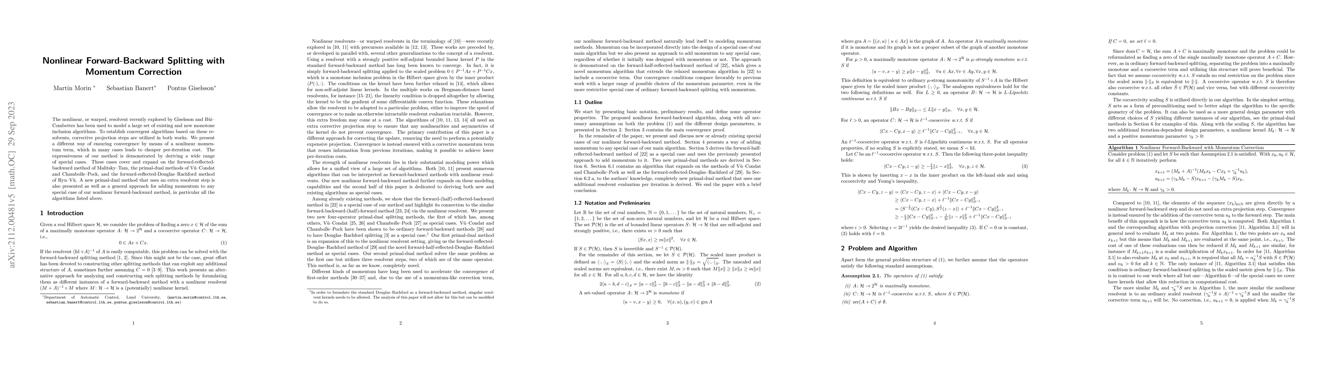 Thumbnail for Nonlinear Forward-Backward Splitting with Momentum Correction