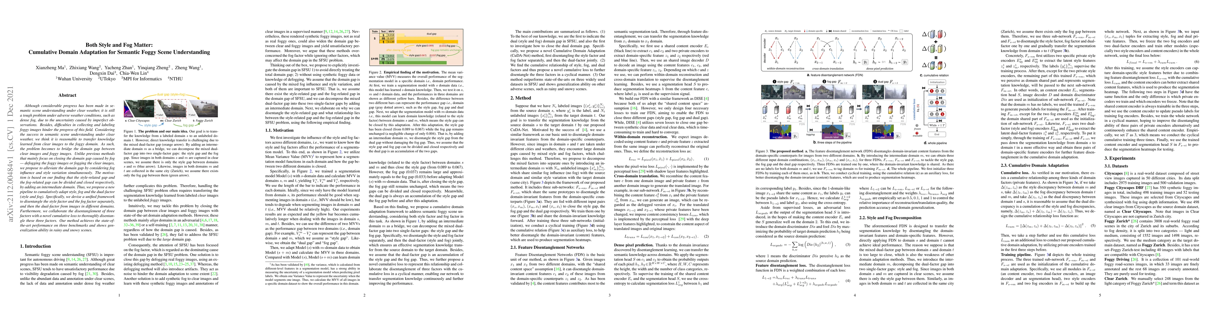 Thumbnail for Both Style and Fog Matter: Cumulative Domain Adaptation for Semantic
  Foggy Scene Understanding