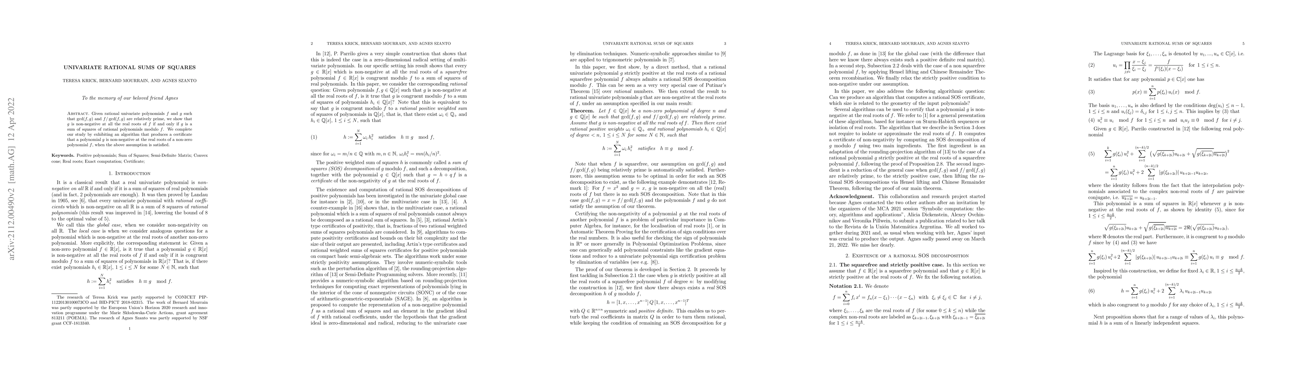 Thumbnail for Univariate Rational Sums of Squares