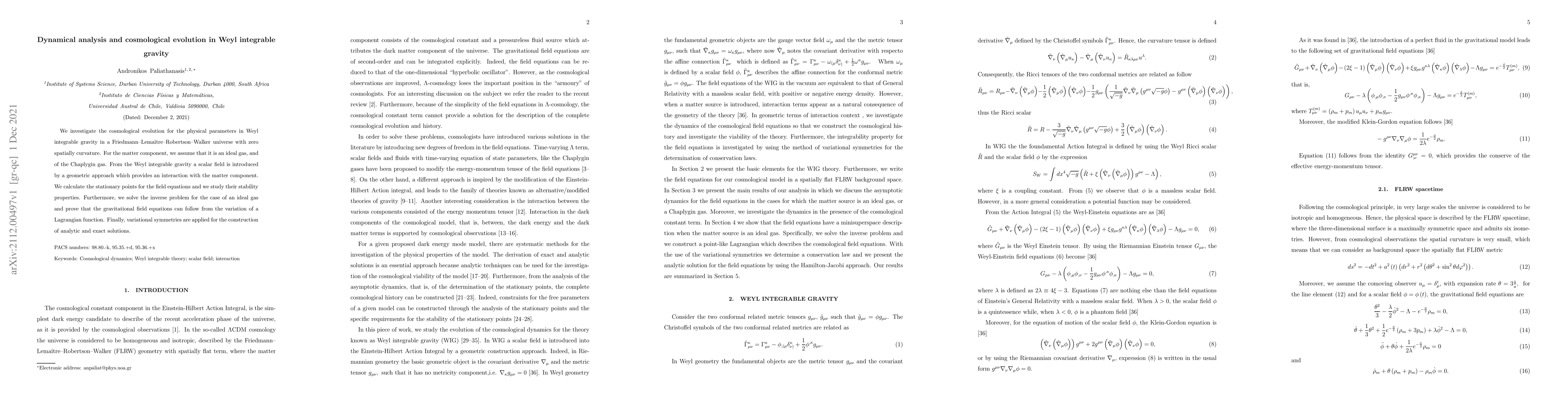 Thumbnail for Dynamical analysis and cosmological evolution in Weyl integrable gravity