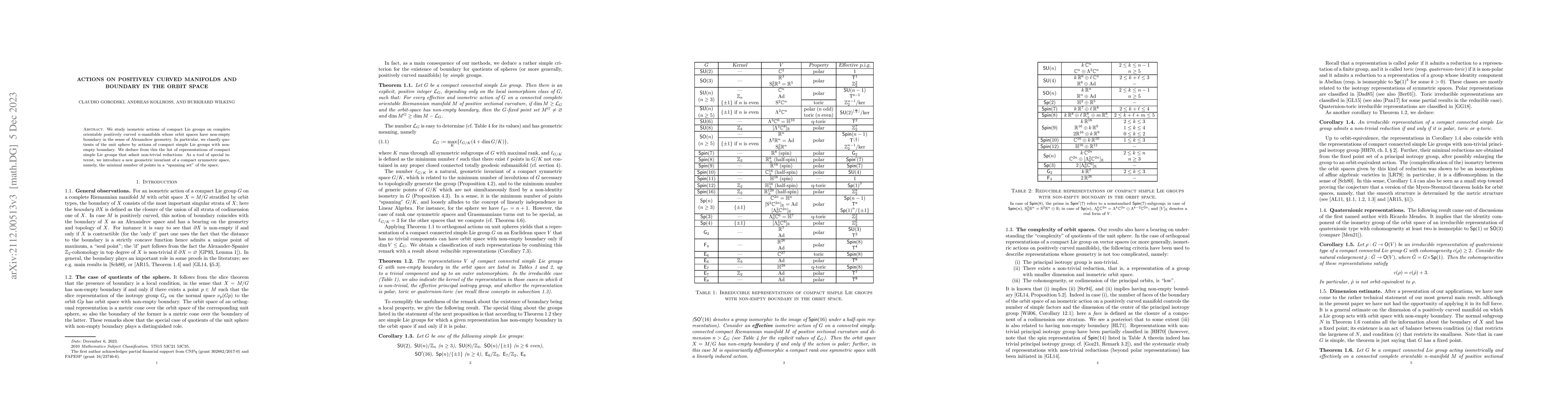 Thumbnail for Actions on positively curved manifolds and boundary in the orbit space
