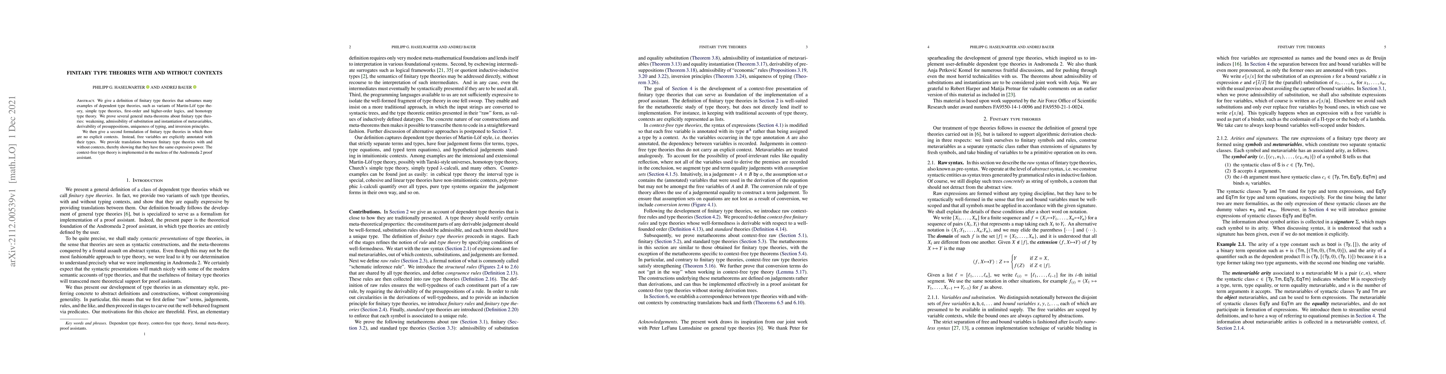 Thumbnail for Finitary type theories with and without contexts