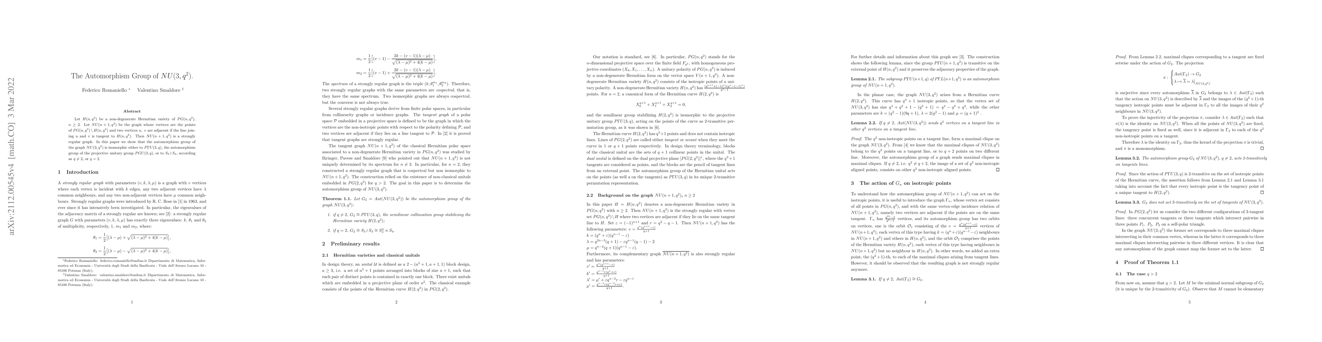 Thumbnail for The Automorphism Group of $NU(3,q^2)$