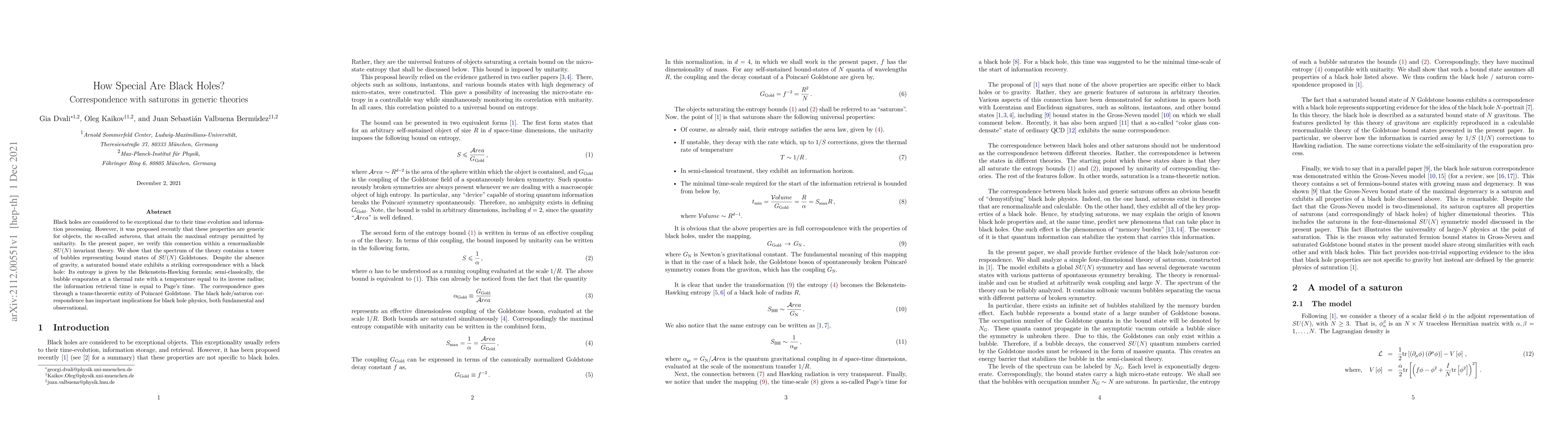 Thumbnail for How Special Are Black Holes? Correspondence with saturons in generic
  theories