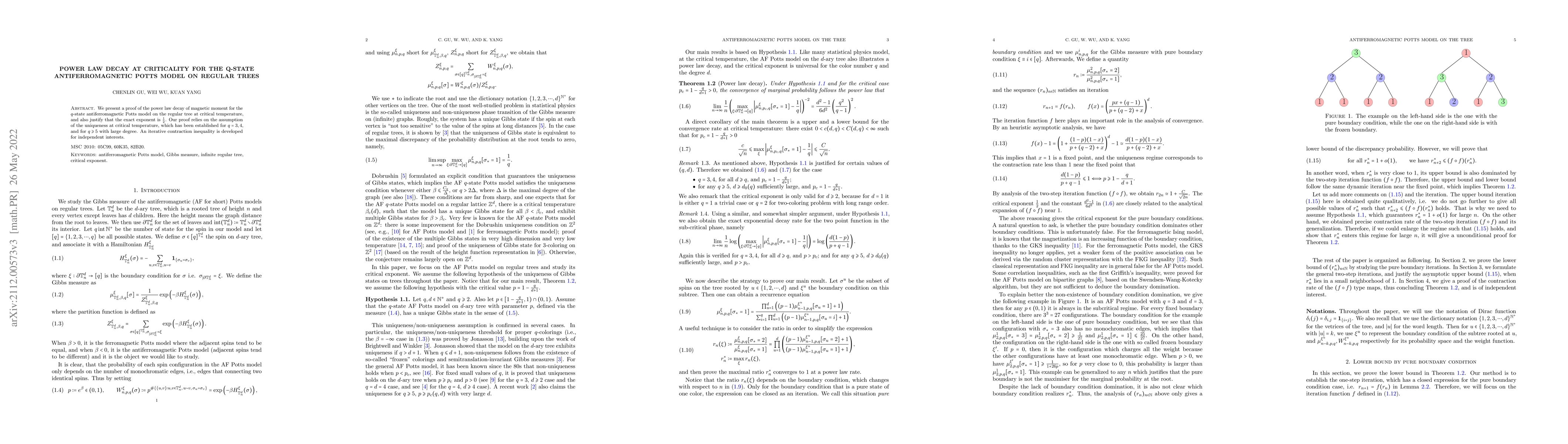 Thumbnail for Power law decay at criticality for the q-state antiferromagnetic Potts
  model on regular trees