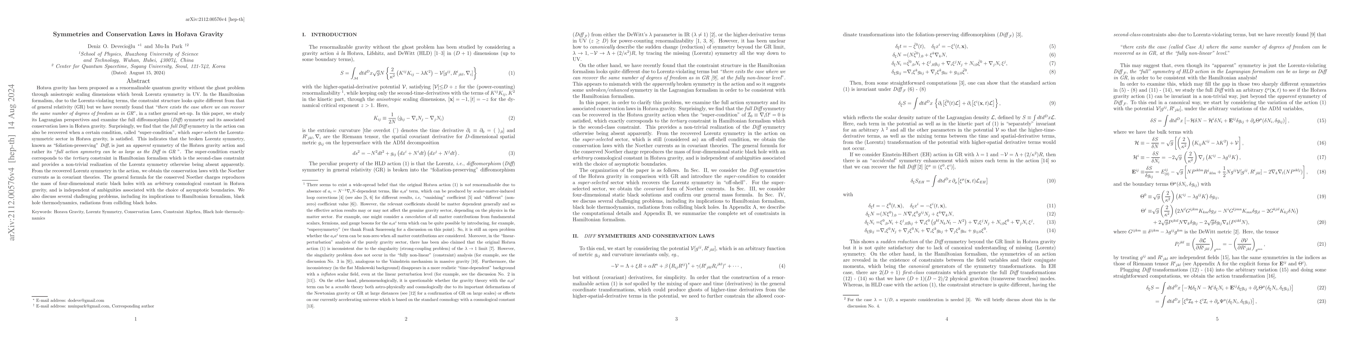 Thumbnail for Symmetries and Conservation Laws in Horava Gravity