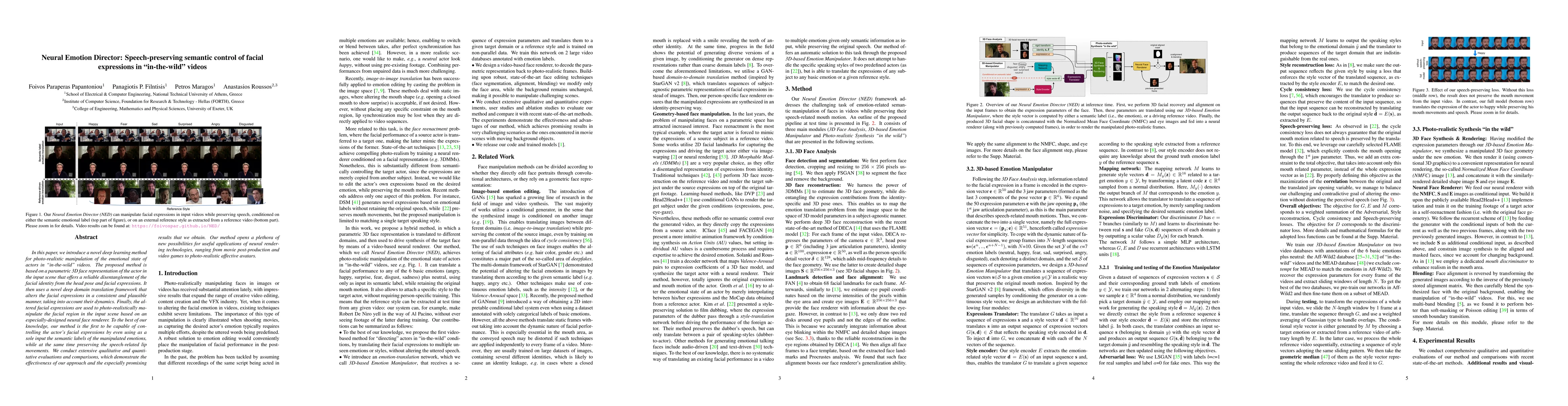 Thumbnail for Neural Emotion Director: Speech-preserving semantic control of facial
  expressions in "in-the-wild" videos