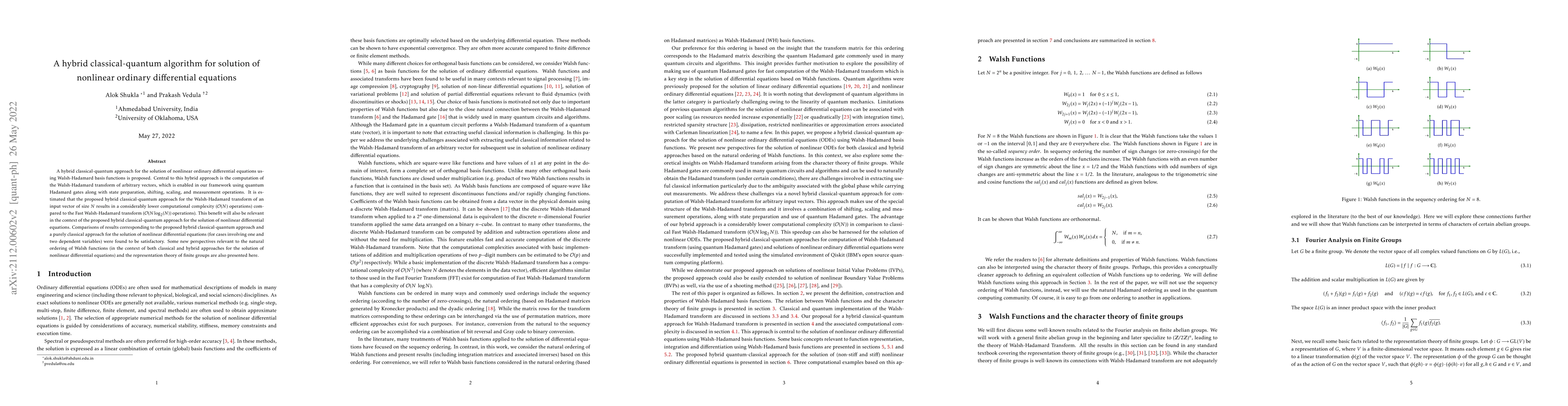 Thumbnail for A hybrid classical-quantum algorithm for solution of nonlinear ordinary
  differential equations
