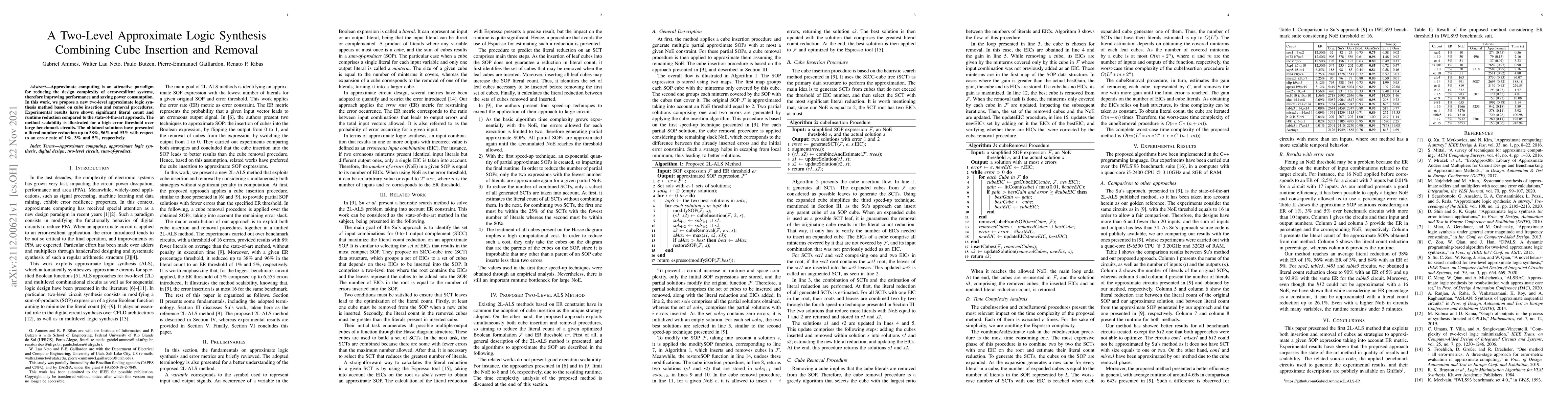 Thumbnail for A Two-Level Approximate Logic Synthesis Combining Cube Insertion and
  Removal