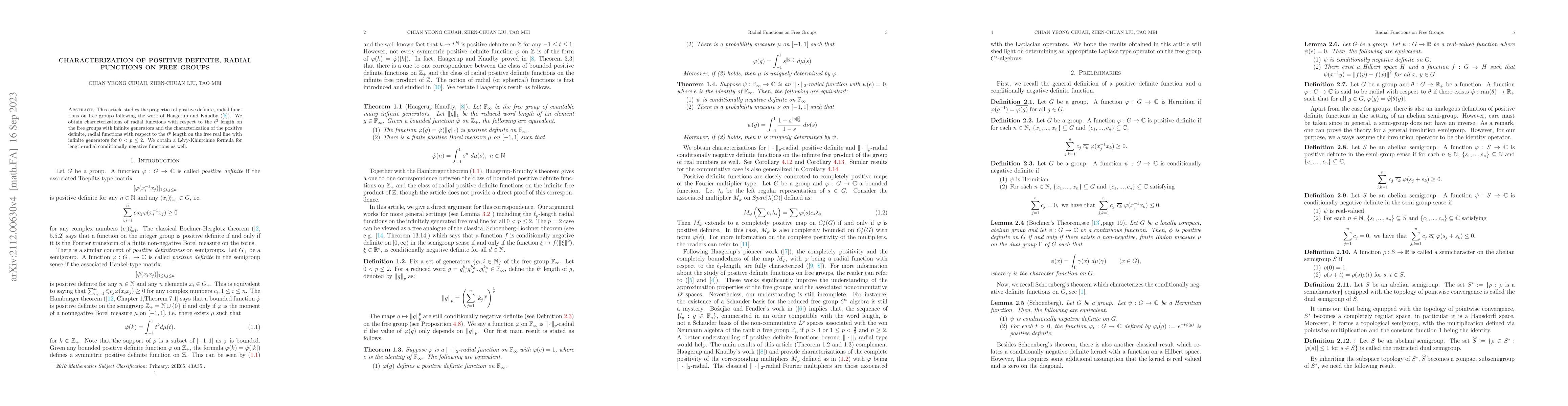 Thumbnail for Characterization of positive definite, radial functions on free groups