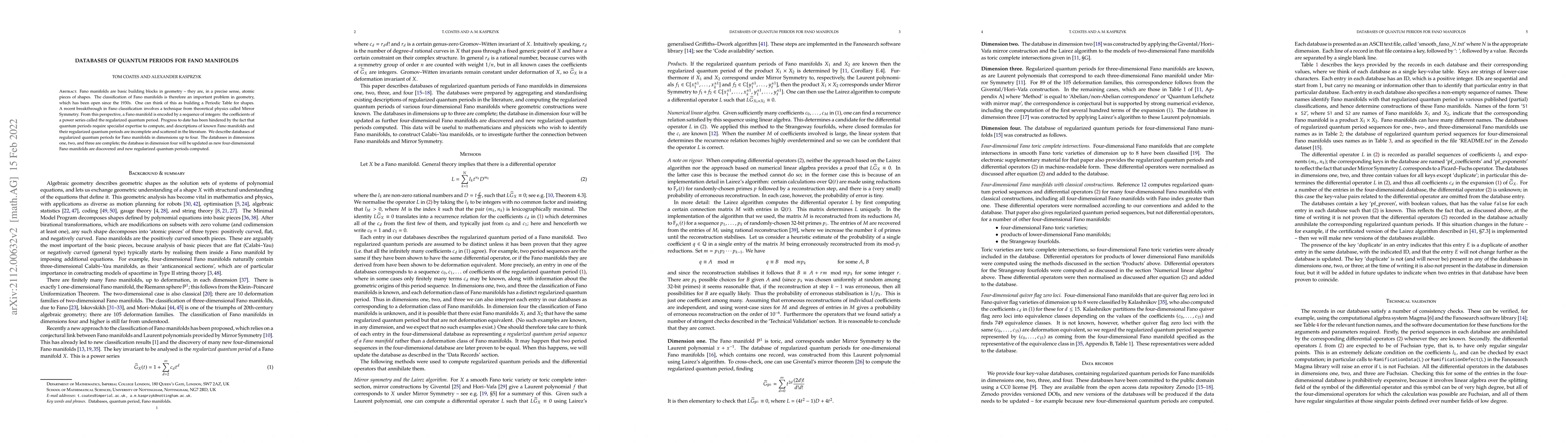 Thumbnail for Databases of quantum periods for Fano manifolds