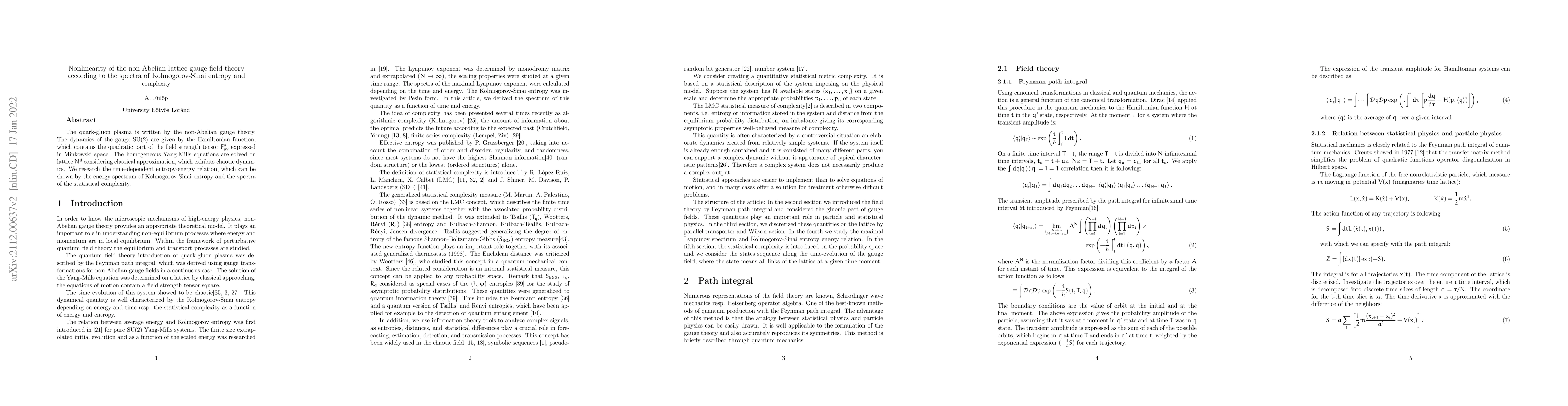 Thumbnail for Nonlinearity of the non-Abelian lattice gauge field theory according to
  the spectra of Kolmogorov-Sinai entropy and complexity
