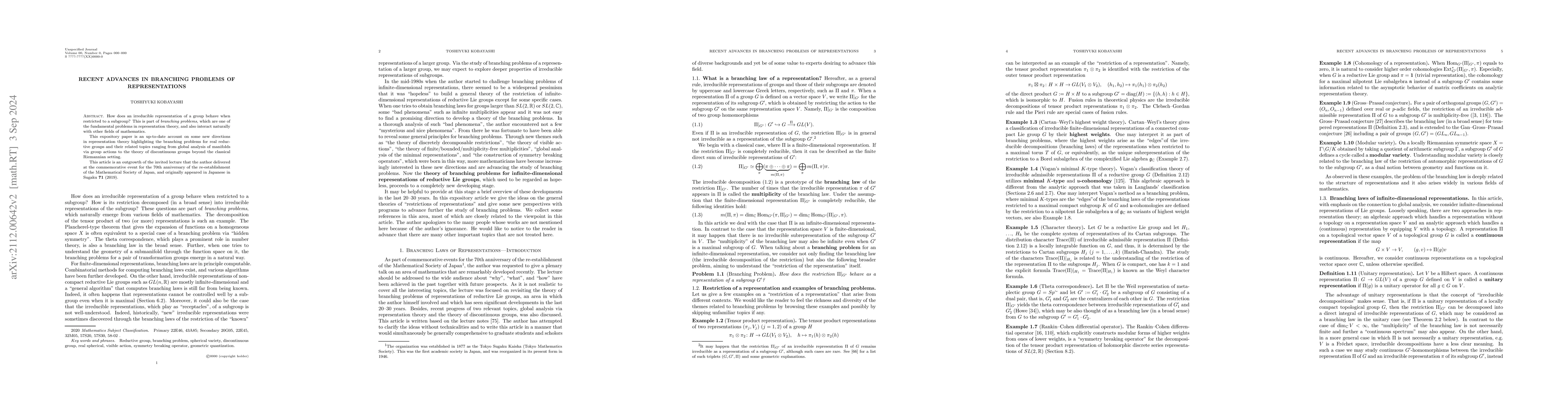 Thumbnail for Recent advances in branching problems of representations