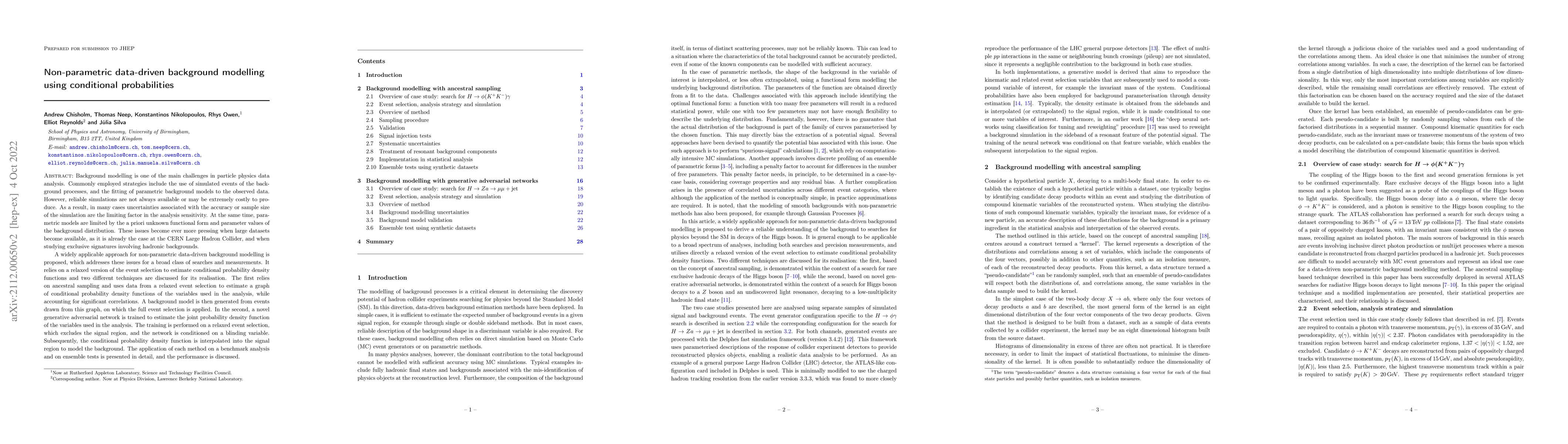 Thumbnail for Non-Parametric Data-Driven Background Modelling using Conditional
  Probabilities