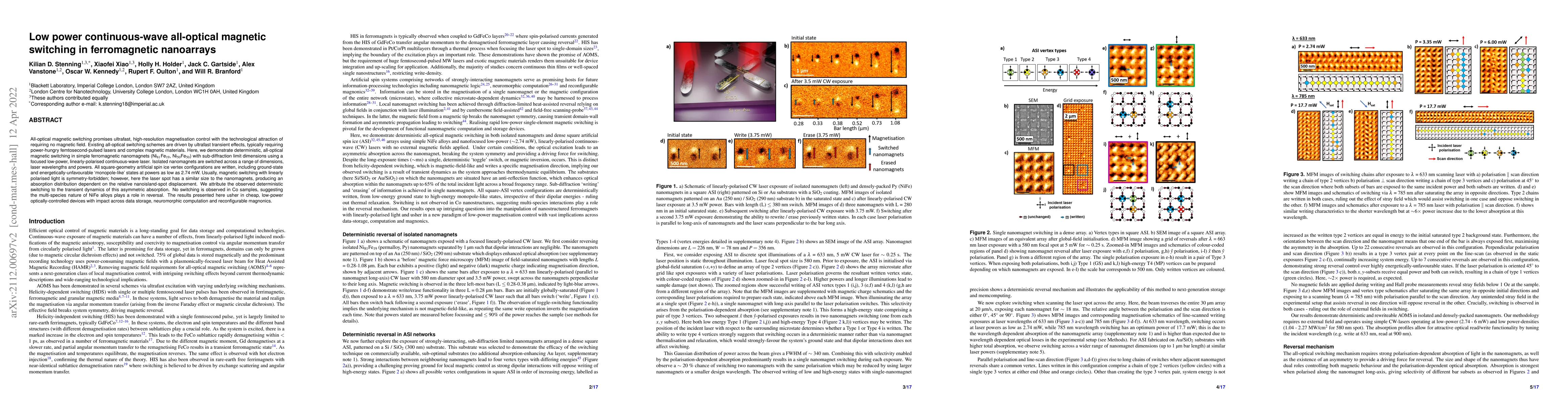 Thumbnail for Low power continuous-wave all-optical magnetic switching in
  ferromagnetic nanoarrays