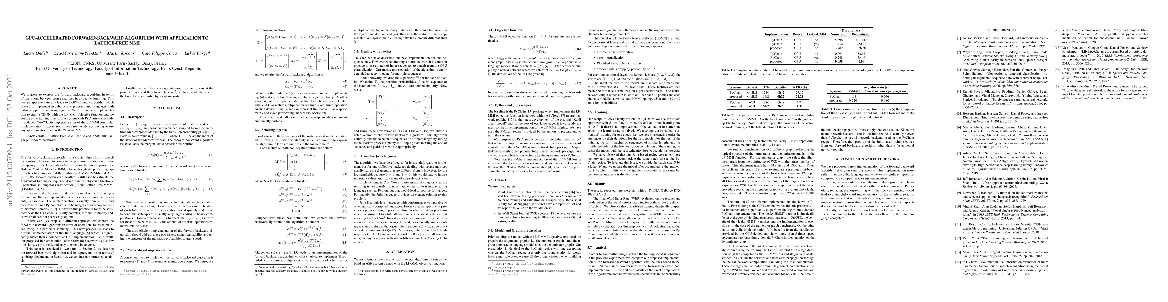 Thumbnail for GPU-Accelerated Forward-Backward algorithm with Application to
  Lattice-Free MMI