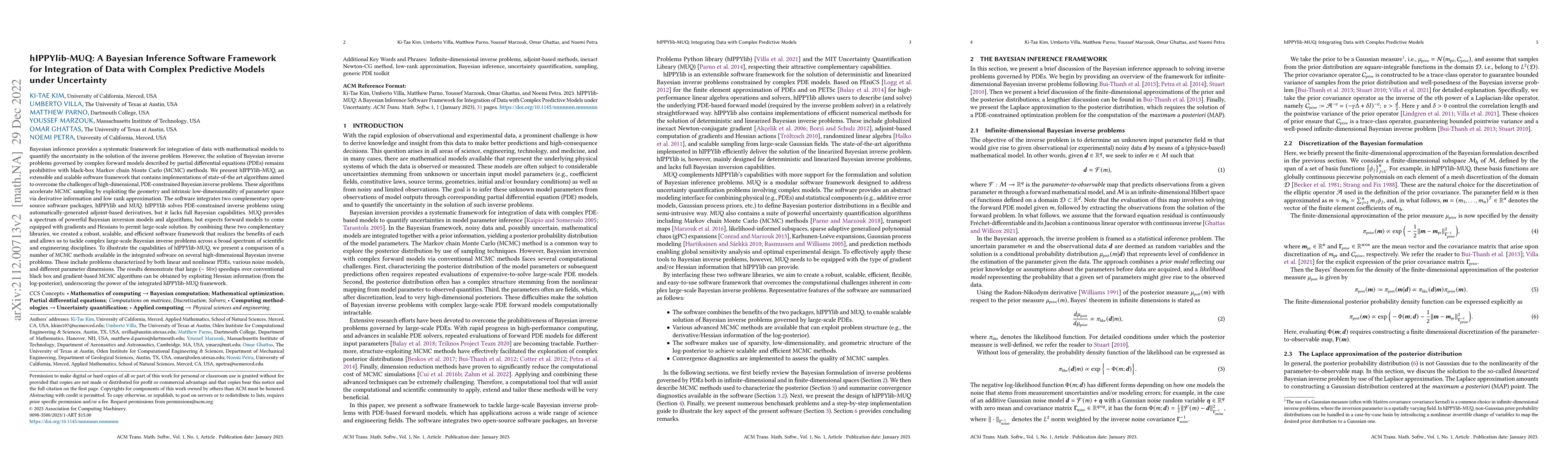 Thumbnail for hIPPYlib-MUQ: A Bayesian Inference Software Framework for Integration of
  Data with Complex Predictive Models under Uncertainty