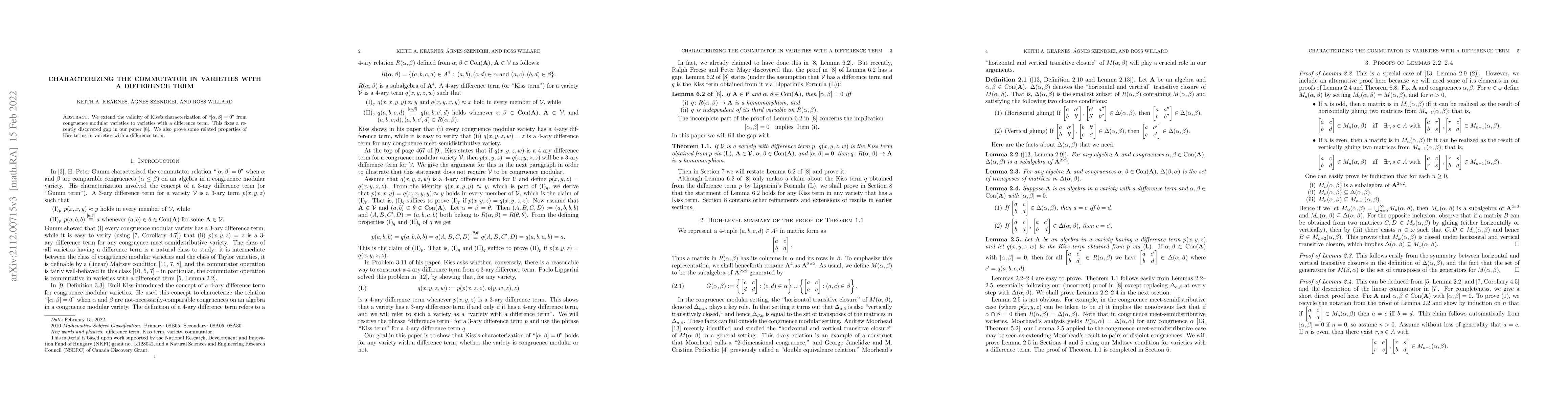 Thumbnail for Characterizing the commutator in varieties with a difference term