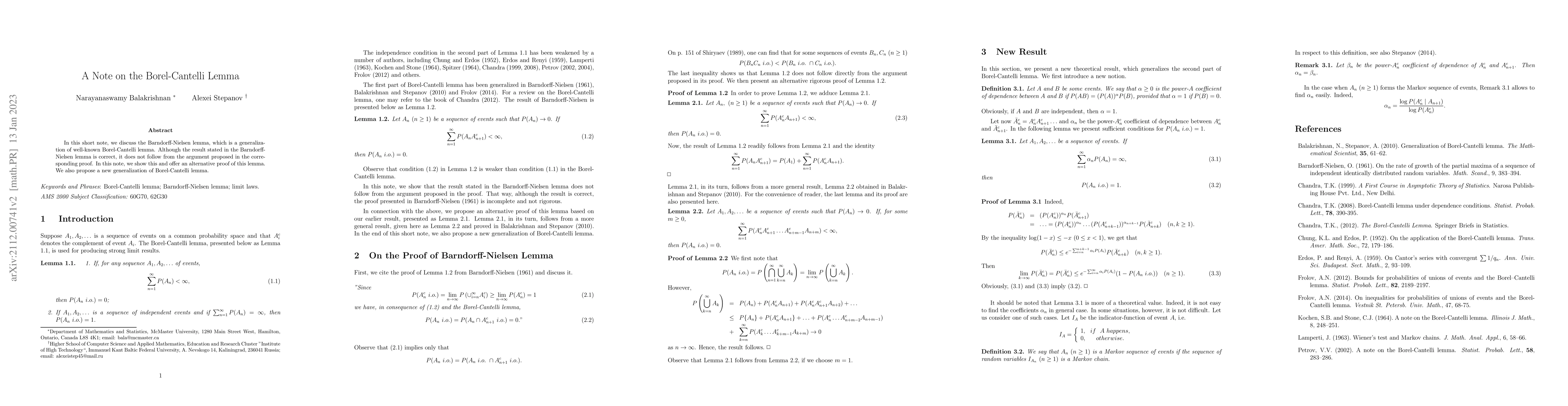 Thumbnail for A Note on the Borel-Cantelli Lemma