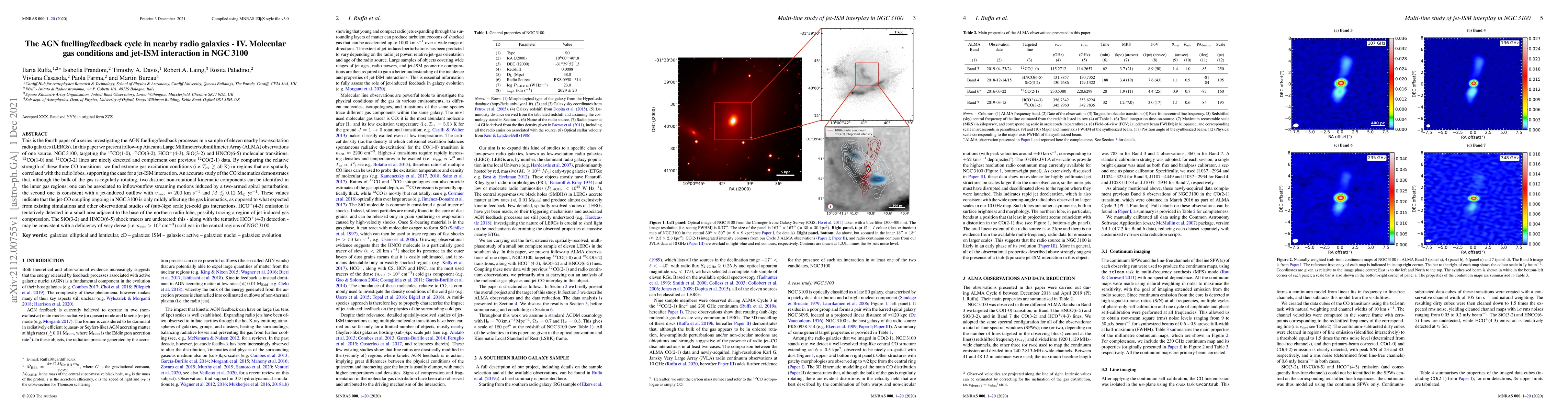 Thumbnail for The AGN fuelling/feedback cycle in nearby radio galaxies -- IV.
  Molecular gas conditions and jet-ISM interaction in NGC3100