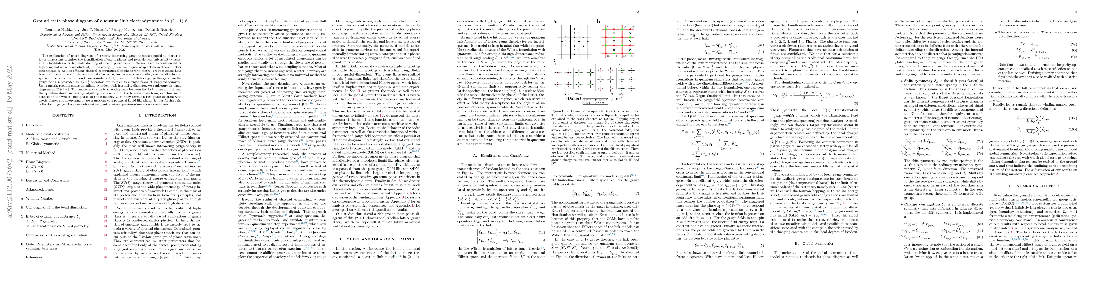 Thumbnail for Ground-state phase diagram of quantum link electrodynamics in $(2+1)$-d