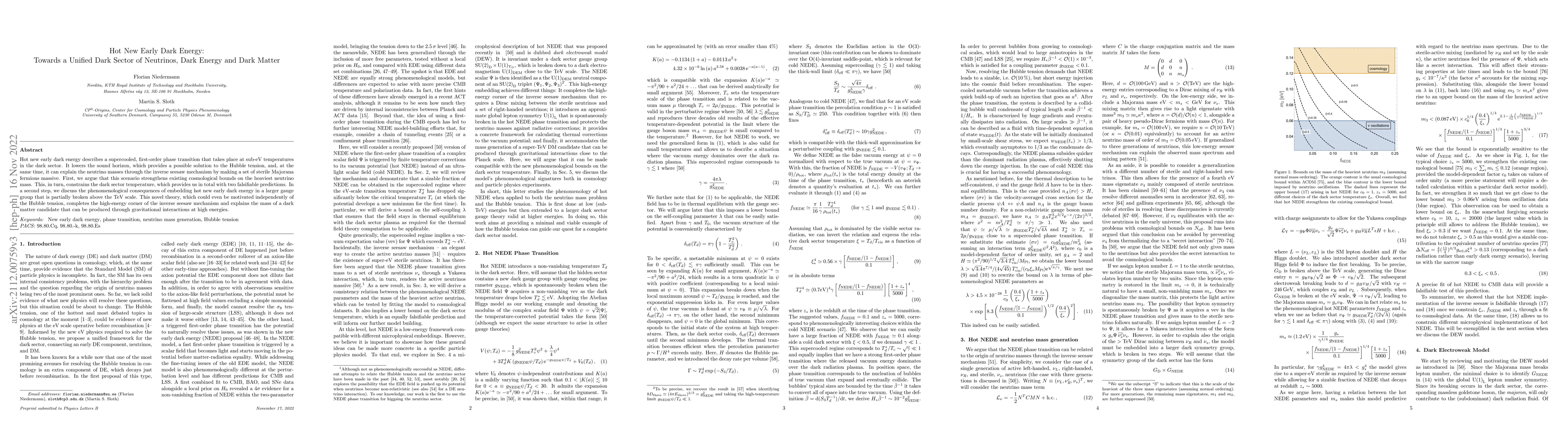 Thumbnail for Hot New Early Dark Energy: Towards a Unified Dark Sector of Neutrinos,
  Dark Energy and Dark Matter