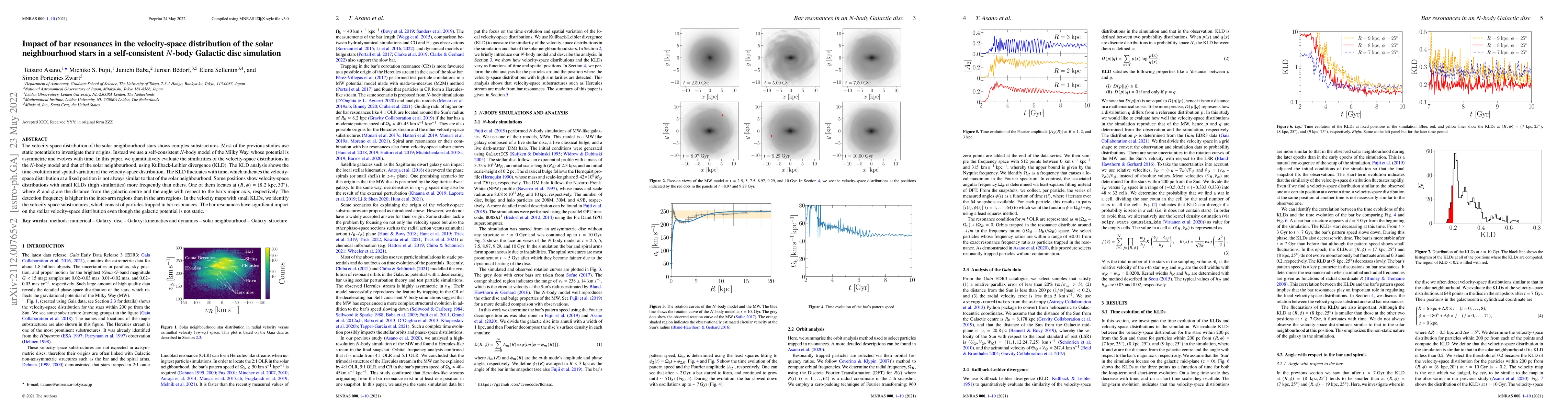 Thumbnail for Impact of bar resonances in the velocity-space distribution of the solar
  neighbourhood stars in a self-consistent $N$-body Galactic disc simulation