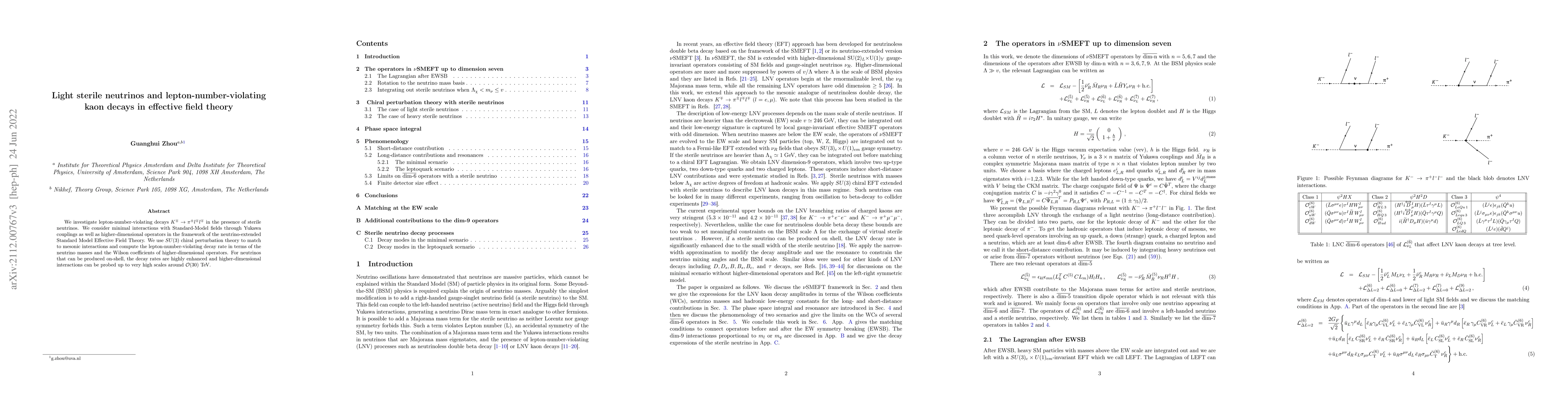 Thumbnail for Light sterile neutrinos and lepton-number-violating kaon decays in
  effective field theory