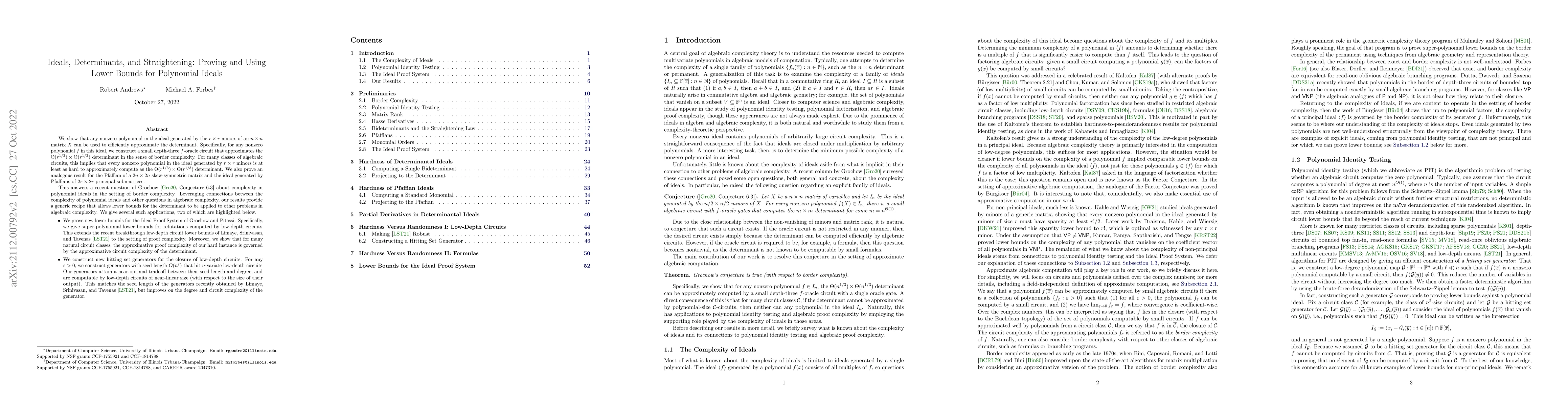 Thumbnail for Ideals, Determinants, and Straightening: Proving and Using Lower Bounds
  for Polynomial Ideals
