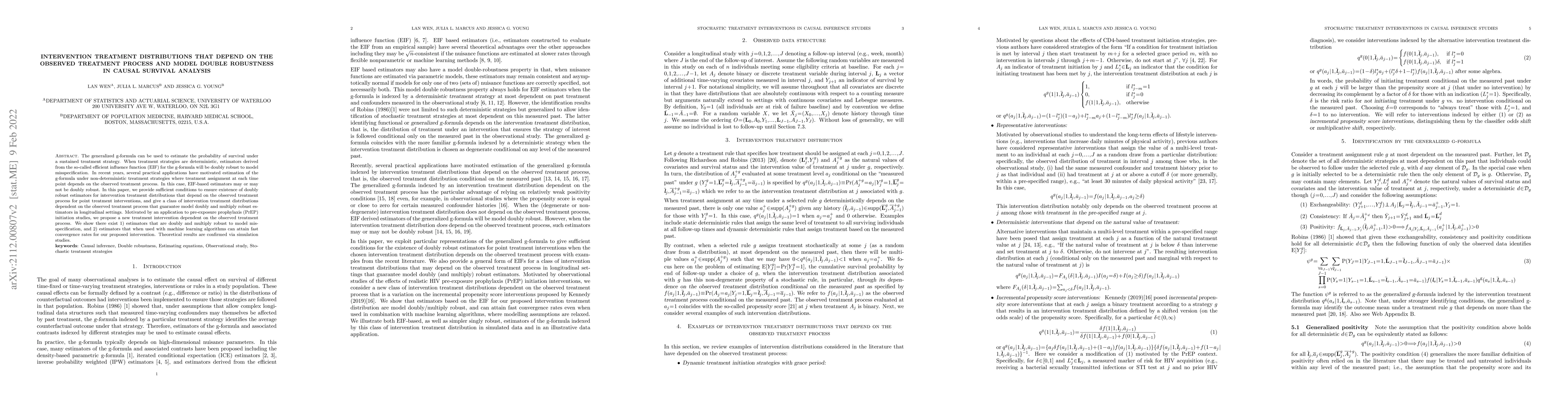Thumbnail for Intervention treatment distributions that depend on the observed
  treatment process and model double robustness in causal survival analysis